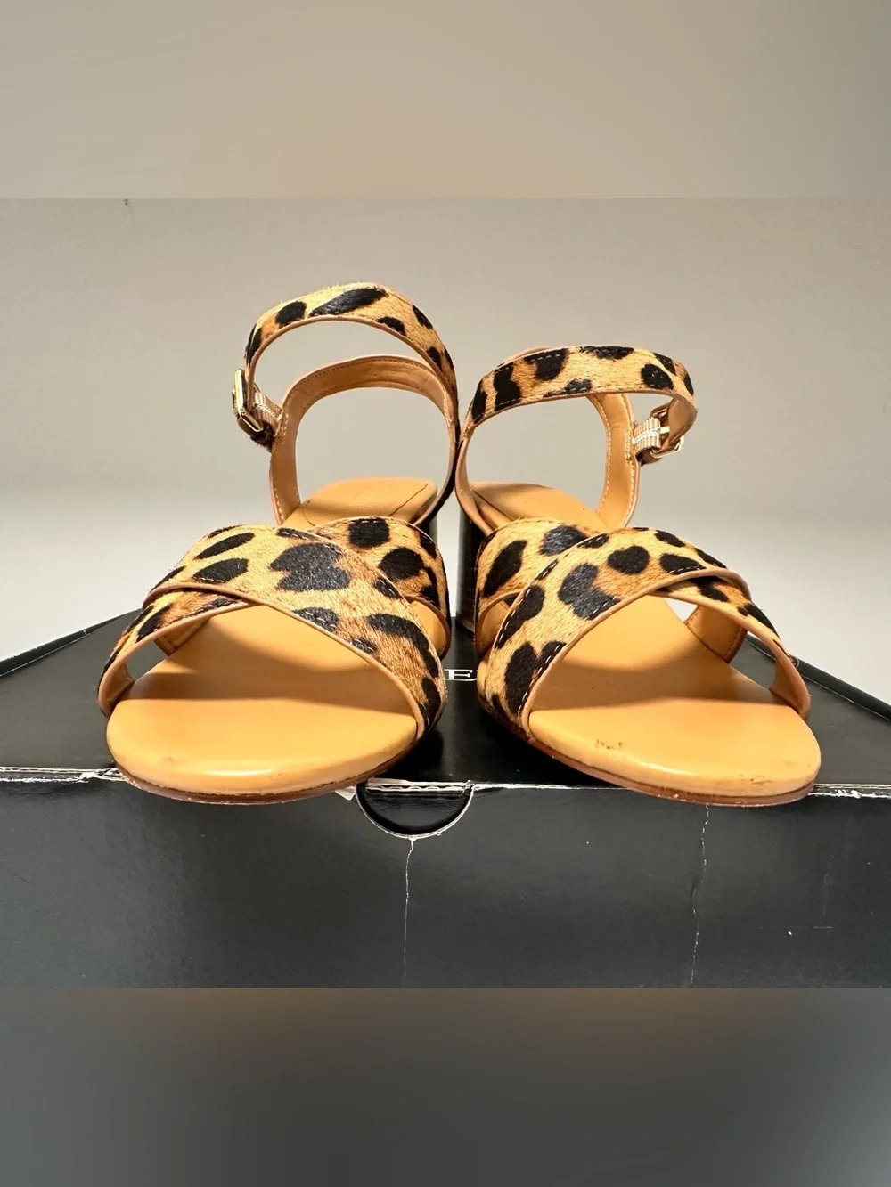 J. Crew Leopard Print Block Heel Sandals in Tan and Black